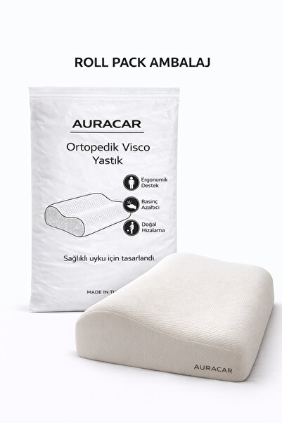 Auracar Ortopedik Visco Boyun Yastığı Boyun Düzleşmesine Destekli Lüks Yastık