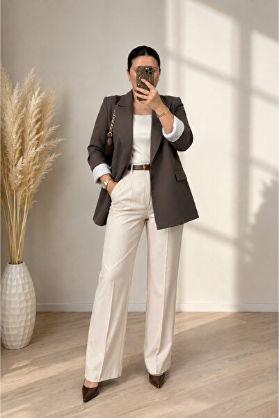 Vizon Collection Çizgi Detaylı Kahverengi Blazer