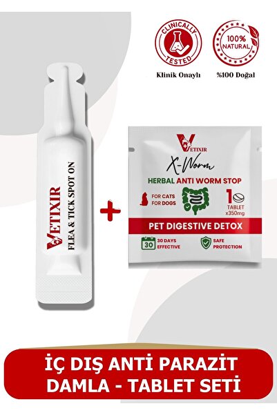 VETIXIR 2'li Set Kedi Ve Köpek İç Dış Anti Parazit Bitkisel 1 Damla Ve 1 Tabl...