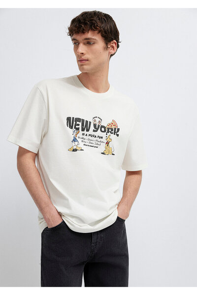 Mavi New York Printed Ecru T-Shirt Loose Fit / Comfortable Cut 0613206-70057