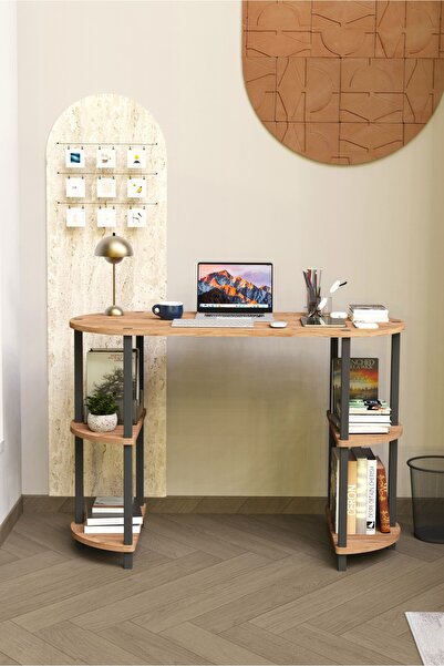 Remaks Soft Oval Çalışma Masası | Çok Raflı Bilgisayar Masası | Modern Ofis v...