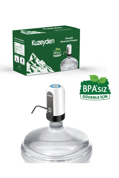 KUZEYDEN BPA'sız Şarjlı Damacana Pompası Beyaz | 10L - 15L - 19L | 1200 mAh |...