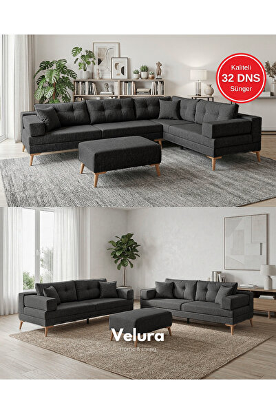 Velura Home & Living Zeri Yataklı Puzzle Modüler Köşe Koltuk Takımı & Köşe Ta...