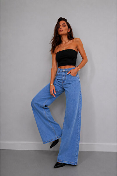 nd jeans Kadın High Waist Stretch Wide Leg Jean – Likralı Geniş Paça Rahat Ka...