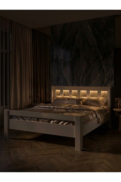 Ninnimo Still Ledli Aydınlatmalı Başlıklı Beyaz MDF Karyola - 160 x 200