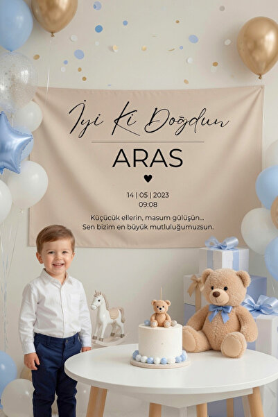 elicara Kişiye Özel Doğum Günü Banneri | İsimli Bebek Duvar Örtüsü | Fotoğraf...