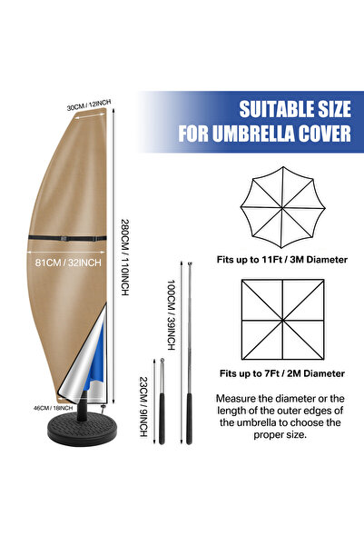 Choice15 Banana 280CM Outdoor Cantilever Umbrella Cover Waterproof Patio Para...