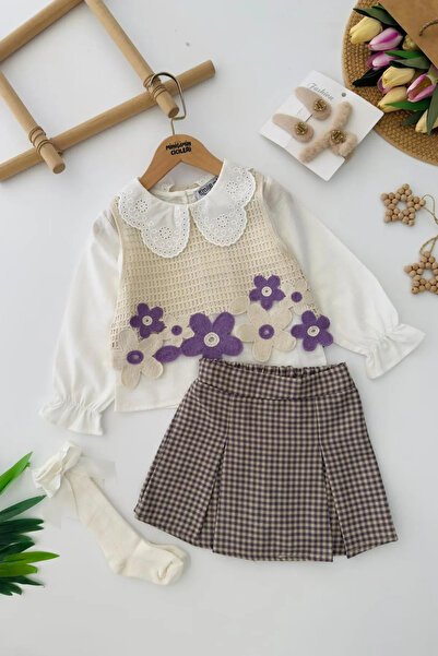 Minigimin Cicileri My Little One's Daisy Detailed Sweater Set for Girls - Lilac