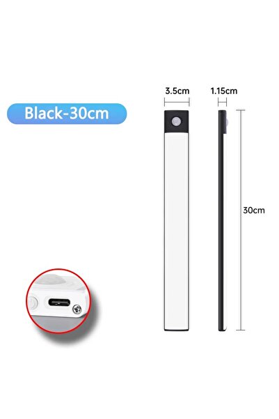Choice Black 30CM Cabinet Lights Motion Sensor LED Wireless USB Under Ultra T...