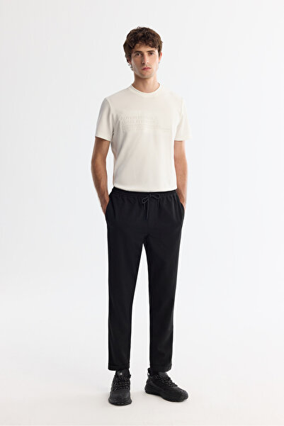Avva Erkek Siyah Beli Lastikli Bağcıklı Duble Paça Jogger Relaxed Fit Pantolo...