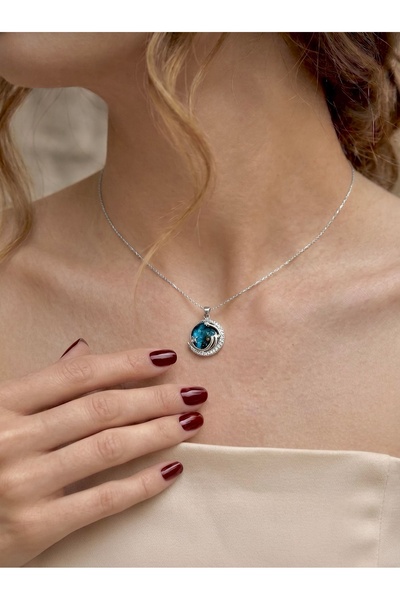Beykan handmade Celestial Moon/Blue Stone Crescent Necklace