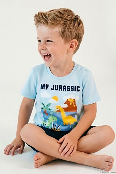 Breeze Boy's Short Sleeve T-Shirt Dinosaur Adventure 1.5-5 Years, Light Blue