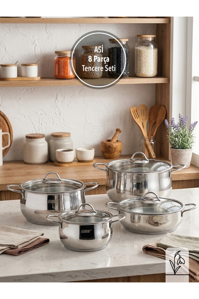 FMS Asi 8 Piece Cookware Set |   18/10 Stainless Steel |   Induction Compatib...