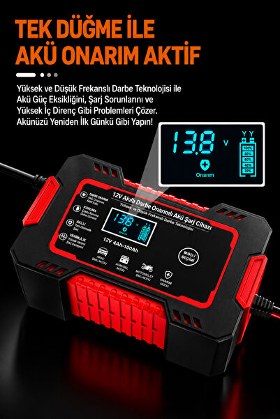Arfseb 12V 6A Akıllı Akü Şarj Cihazı Araba Motosiklet LCD Ekran Pulse Onarım Tam Otomatik