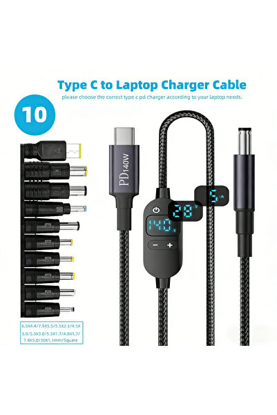Choice1 كابل طاقة USB-C إلى تيار مستمر بقدرة 140 واط، محول جهد قابل للتعديل م...