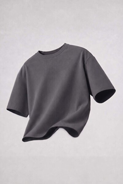 DeFacto Baumwoll-T-Shirt in atmungsaktiver, anthrazitfarbener Oversize-Passfo...