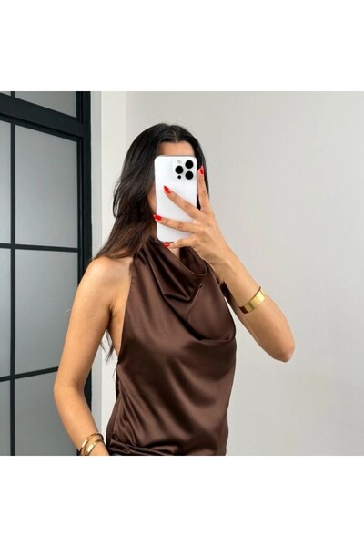 ÇEÇİM Satenska bluza sa otvorenim ramenima - NSA-000860-004 (SMEĐA)