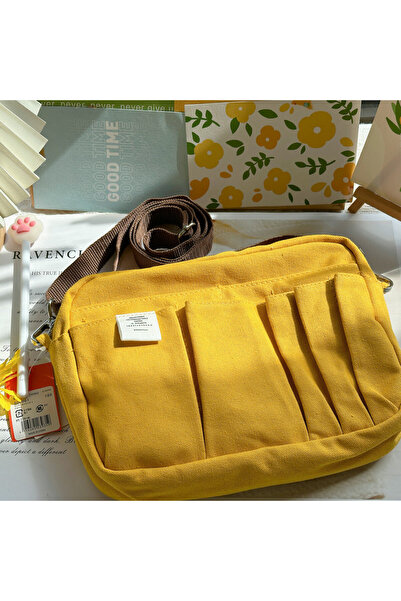 Choice Yellow-M-Strap Large Capacity Canvas Storage Bag Simple Design For Hig...