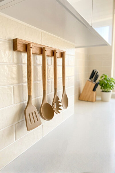 Evmarketi Set of 4 Silicone Heat Resistant Colander Pasta Serving Spoons Brown