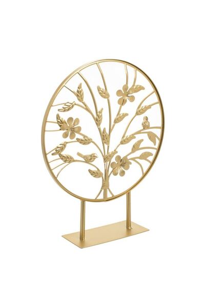 BAMI NETWORK Decoratiune metalica coronita flori 3D auriu 31x38cm