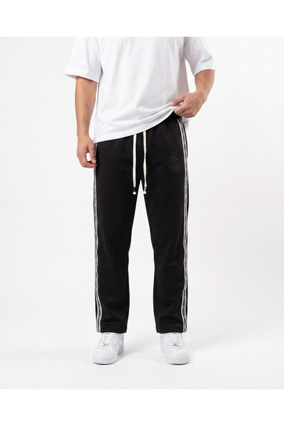 Respire Men's Side Stripe Detailed Modal Baggy Sweatpants Black