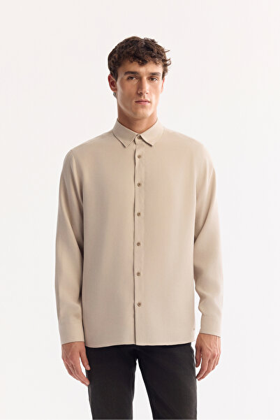 Avva Men's Stone Buttoned Collar Soft Touch Comfort Fit Shirt A52Y2064