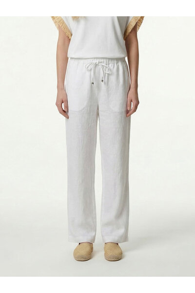 Xint Kadın Beyaz %100 Keten Oversize Pantolon