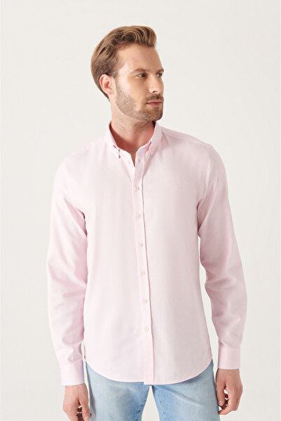Avva Men's Light Pink Oxford 100% Cotton Buttoned Collar Regular Fit Shirt B0...