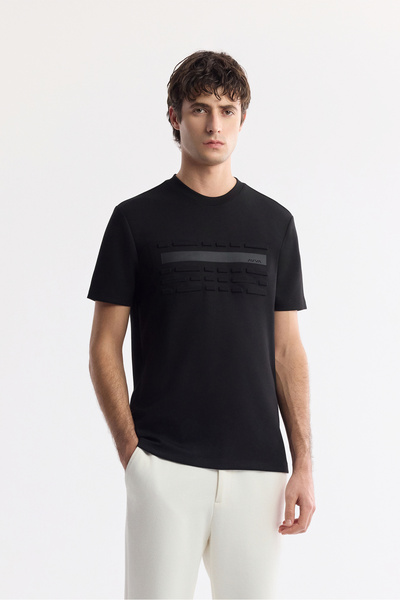 Avva Men's Black Crew Neck Printed Bi-Stretch Interlock Regular Fit T-Shirt A...