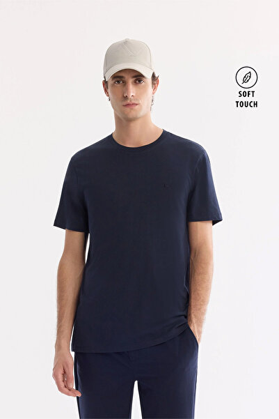 Avva Erkek Lacivert Bisiklet Yaka Soft Touch Basic Regular Fit T-Shirt B001171