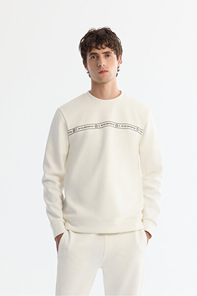 Avva Men's Ecru Crew Neck Cotton Printed Elastane Regular Fit Sweatshirt A42Y...