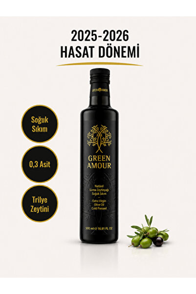 Green Amour 0,3 Asit , Yeni Hasat Soğuk Sıkım Natürel Sızma Zeytinyağı 500 ml
