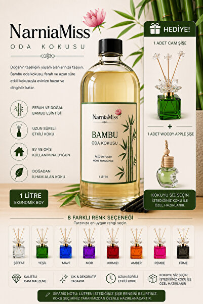 narniamiss 1 Litre Bambu Oda Kokusu – dekoratif bambu şişe hediye 100 ml – wo...