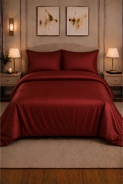 remtex 100% Cotton Burgundy Satin Double Duvet Cover Set - Modern Luxury Series