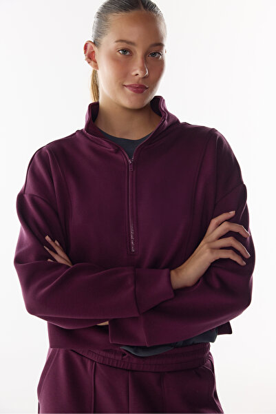 Penti Bordo İpeksi Dokunuş Silky Touch Yarım Fermuarlı Sweatshirt