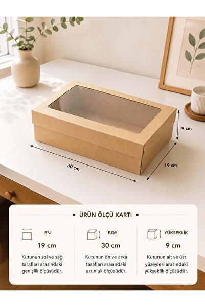 Parti Adresi Asetat Pencereli Kraft Kutu Karton Hediye Kutusu 19X30X9 Cm