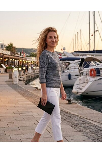 URUMDAY Mercerized Crew Neck Three Quarter (Capri) Sleeve Knitwear Thin Blouse