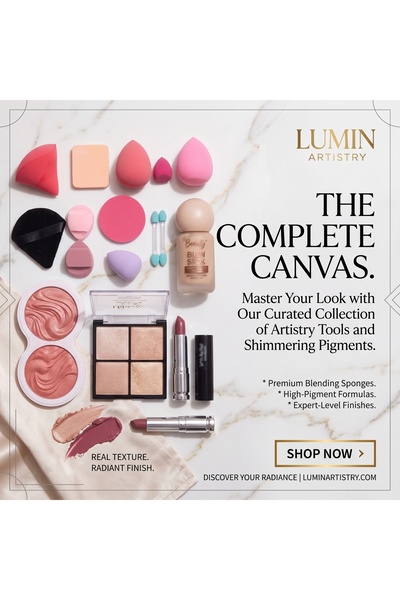 BEAUTY LOVE SKIN ESSENTIALS باقة أدوات تجميل متنوعة - إسفنجات، هايلايتر، وأحم...