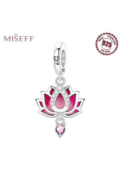Choice3 OTC1537 MISEFF S925 Sterling Silver Charm Pink Cherry Blossoms and Lo...