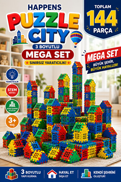 HAPPENS Puzzle City 3D Eğitici Yapı Taşları Oyuncak Plus Plus Blockland Akıl Sayı Küpü Akıllı Sayılar