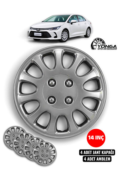 YONGA OTO AKSESUAR TOYOTA COROLLA 14 İnç Jant Kapağı 4'lü Set Gümüş + 4 Amblem