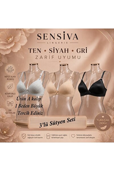 sensiva lingerie حمالة صدر ناعمة بدون أسلاك من 3 قطع - أول حمالة صدر لي، عبوة...