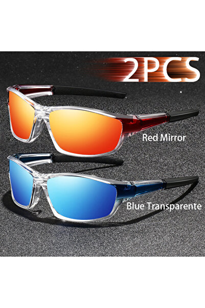 Choice4 Red-BlueTransparente 2PCS Fashion Vintage Men Women Clear Frame Sungl...
