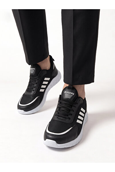 Nstil Günlük Erkek Siyah Beyaz Sneaker Fileli Bağcıklı Rahat Esnek Dikiş Deta...