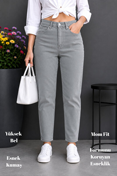 CEDY DENIM Mom Fit Jeans High Waist Boyfriend Cut Stretch Fabric Stone Women'...