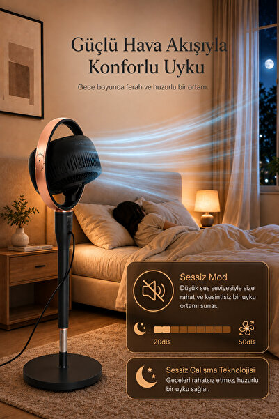 evona Aura 360 ATK2603 360° Dinamik Salınımlı Sessiz Vantilatör, Uzaktan Kumandalı, 6 Hız Modlu, 24 Saat Zaman Ayarlı, Antrasit Gri