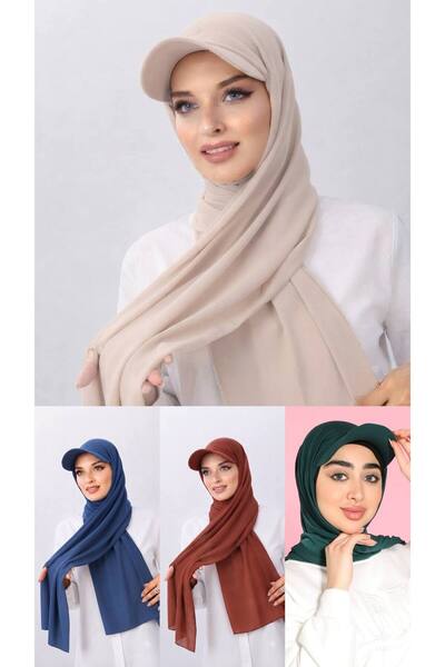 ALDAIYR 4 Şapkalı Boneli Hazır Şal Hijab SANDY