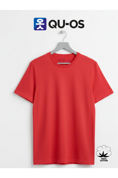 QUOS Men's / Unisex 100% Cotton Crew Neck Basic T-Shirt