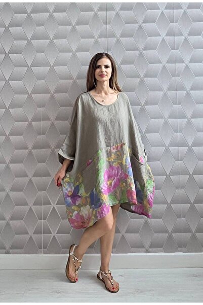 Azara Υπερμεγέθης μπλούζα από 100% λινό Flory - Μπεζ
