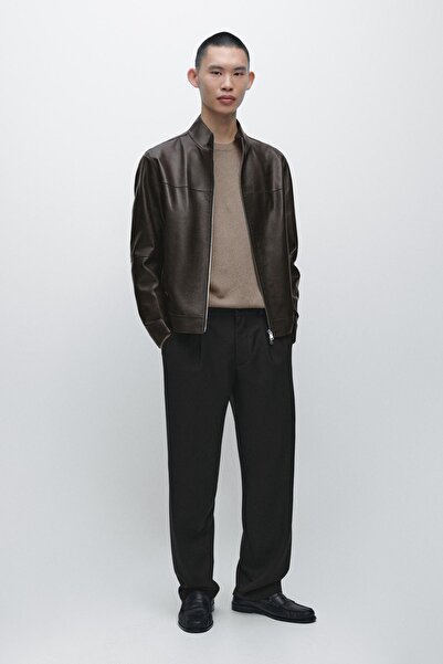 Massimo Dutti Distressed görünümlü napa deri ceket